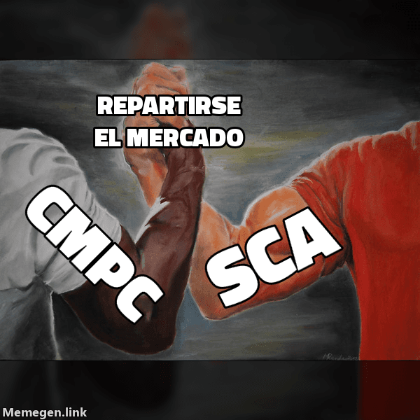 Meme Epic Handshake: 'CMPC' y 'SCA' estrechando manos sobre 'Repartirse el mercado'