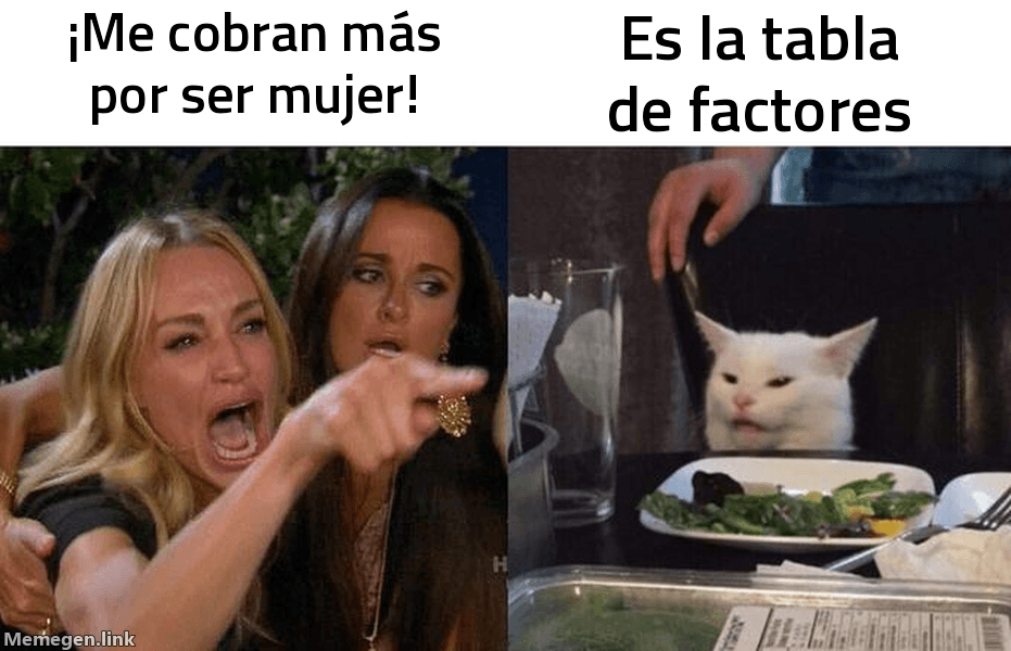 Meme Woman Yelling at Cat: '¡Me cobran más por ser mujer!' / 'Es la tabla de factores'