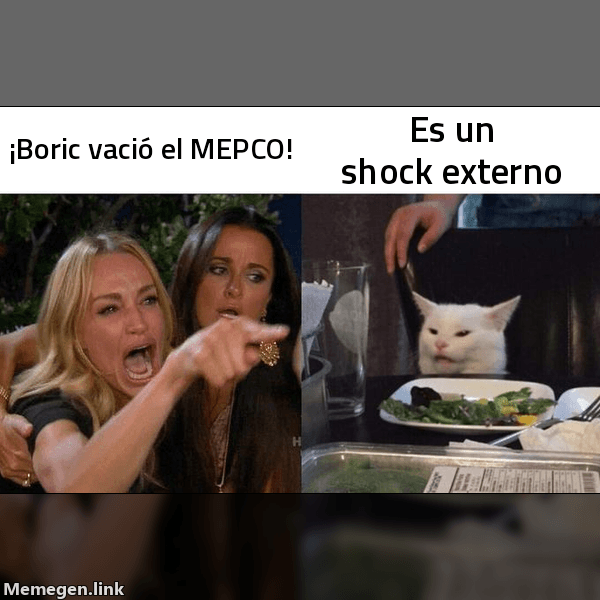 Meme Woman Yelling at Cat: '¡Boric vació el MEPCO!' / 'Es un shock externo'