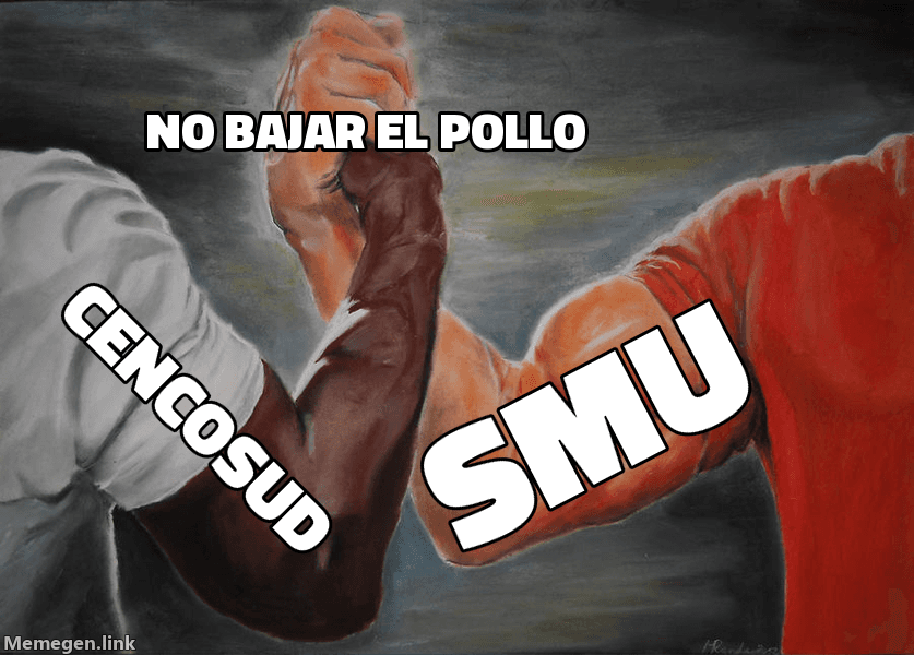 Meme Epic Handshake: 'Cencosud' y 'SMU' estrechando manos sobre 'No bajar el pollo'
